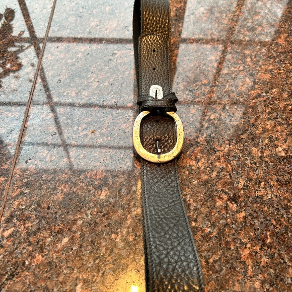 Black Leather Belt with brushed silver buckle - Picture 1 of 6